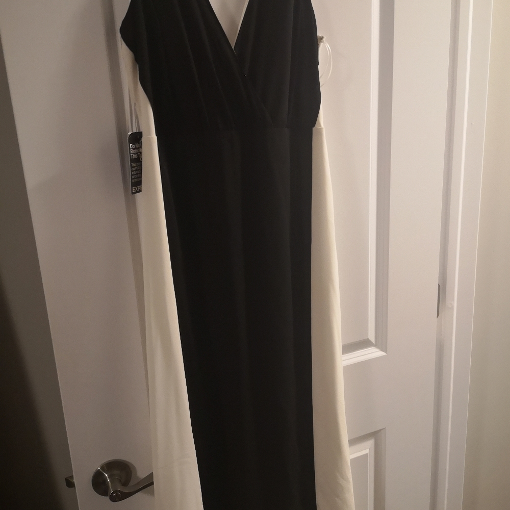 Long flowing black and white dress